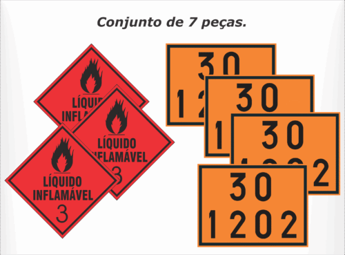 Conjunto de 4 Painéis de segurança e 3 Rótulos de Risco Transporte de Óleo Diesel
