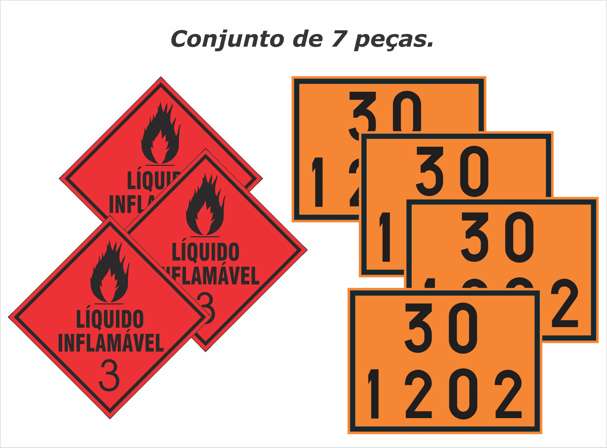 Conjunto de 4 Painéis de segurança e 3 Rótulos de Risco Transporte de Óleo Diesel